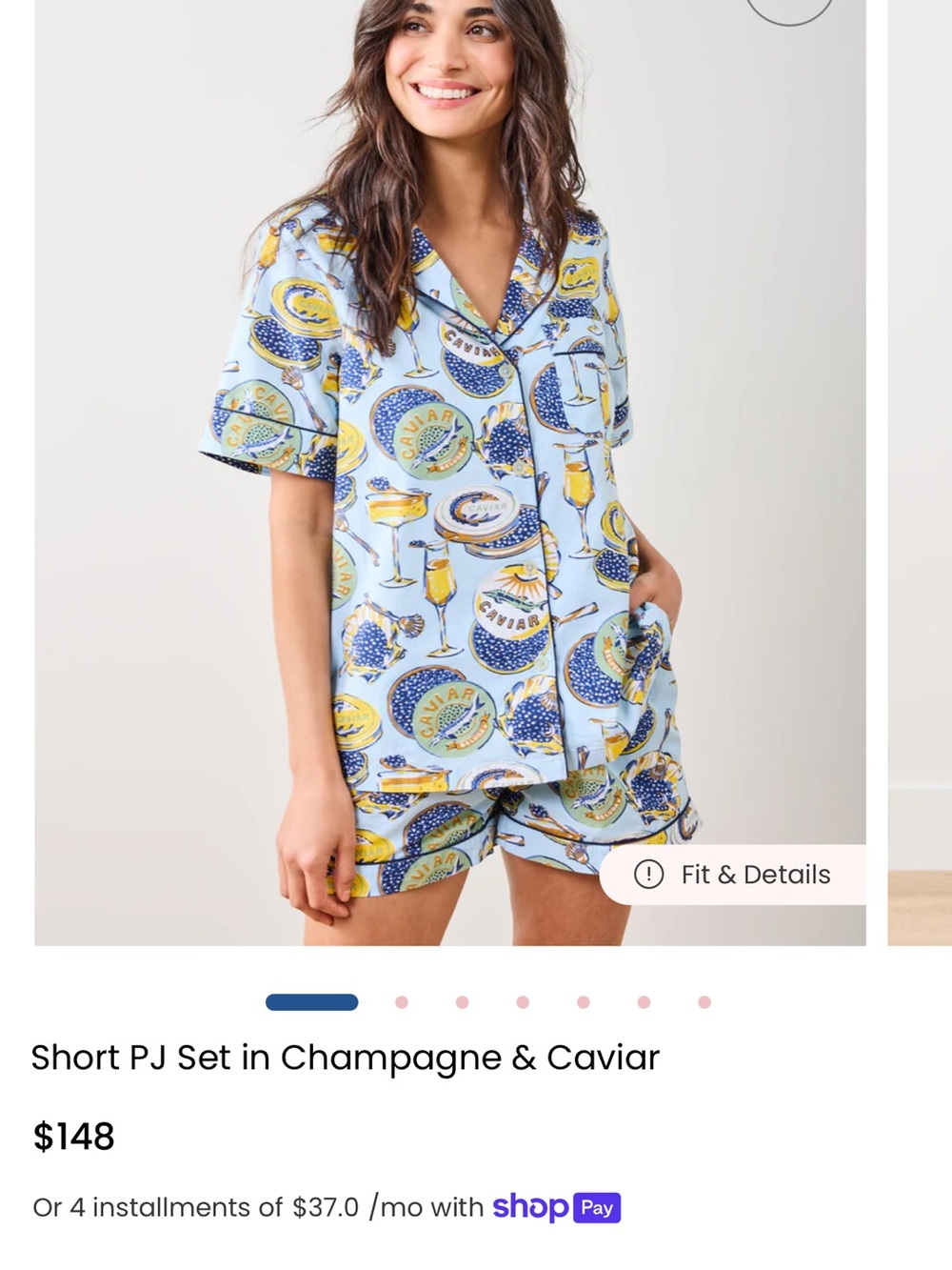 Printfresh Short PJ Set in Champagne & Caviar - Light Blue Print